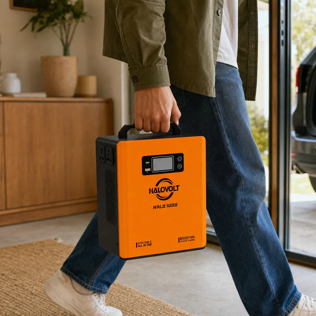 Person carrying the orange HALO1000 by its handle